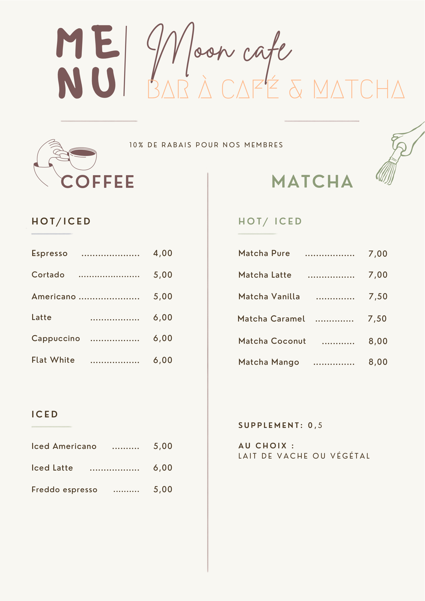 Flyer Menu Moon Café Lausanne - Bar à Café & Matcha
